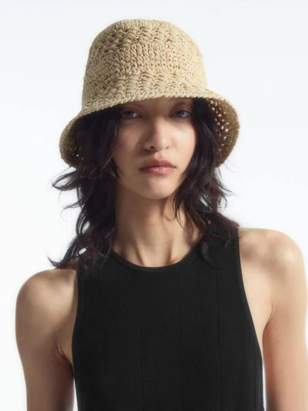 NWT COS Crocheted Straw Bucket Hat Size M/L